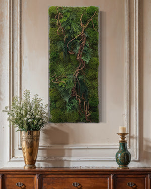 Curly Vine Moss & Ferns Plant Painting Handmade 40” x 18”