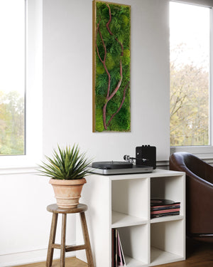 Handmade 36” x 12” Red Branch Moss & Ferns Plant Painting