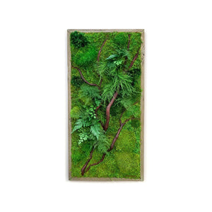 Red Branch 12” x 24” Plant Painting® with red bark branches, ferns, moss, and rustic grey wood frame.