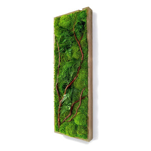 Red Branch 12” X 36” Plant Painting with natural moss, red branches, and rustic grey wood frame.