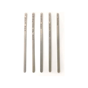 Hand-hammered silver-toned metal gift message sign posts for Pine Fern Kokedama.