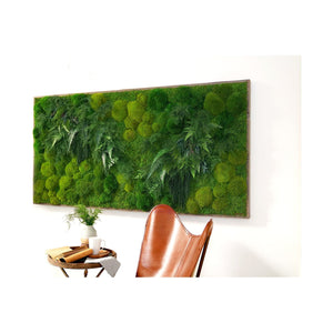 Oversized Moss & Ferns Plant Painting with reclaimed wood frame, displayed horizontally on a white wall.