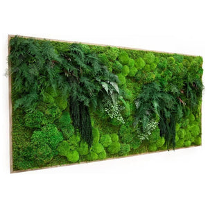 Oversized Plant Painting with moss and ferns, 68"x33", in a rustic grey reclaimed wood frame.