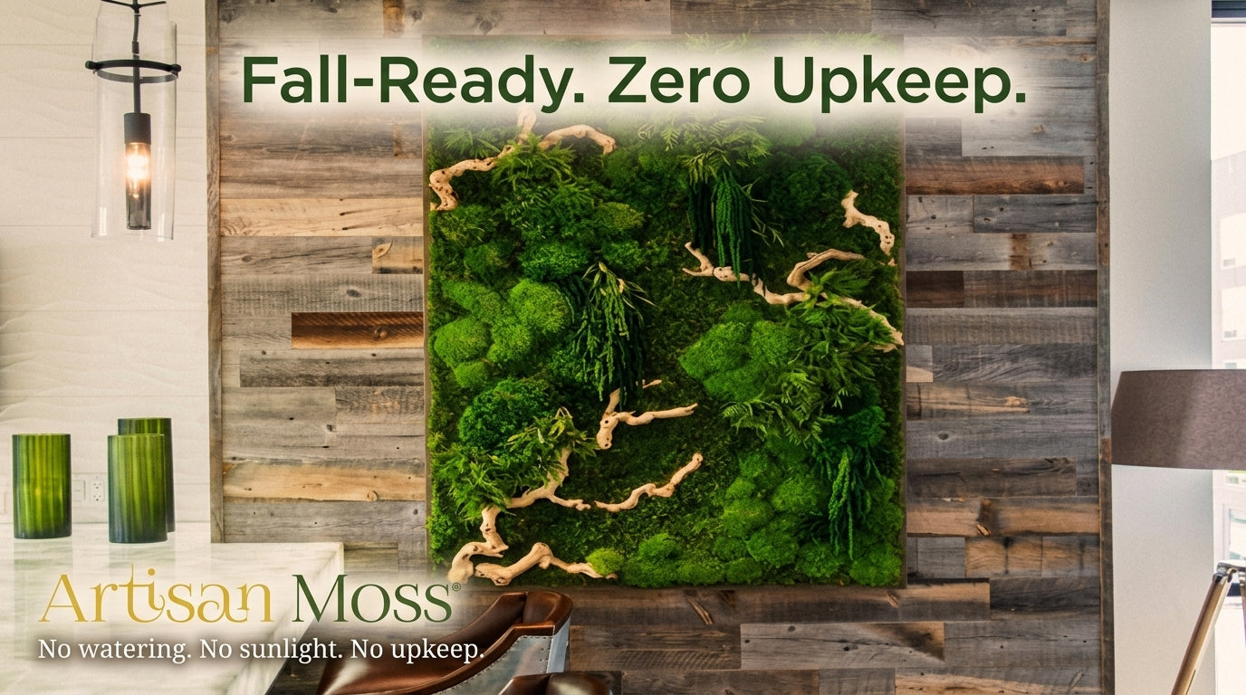 Fall Rooms, Zero Upkeep: Preserved Moss Art for Homes, Lobbies, and Offices