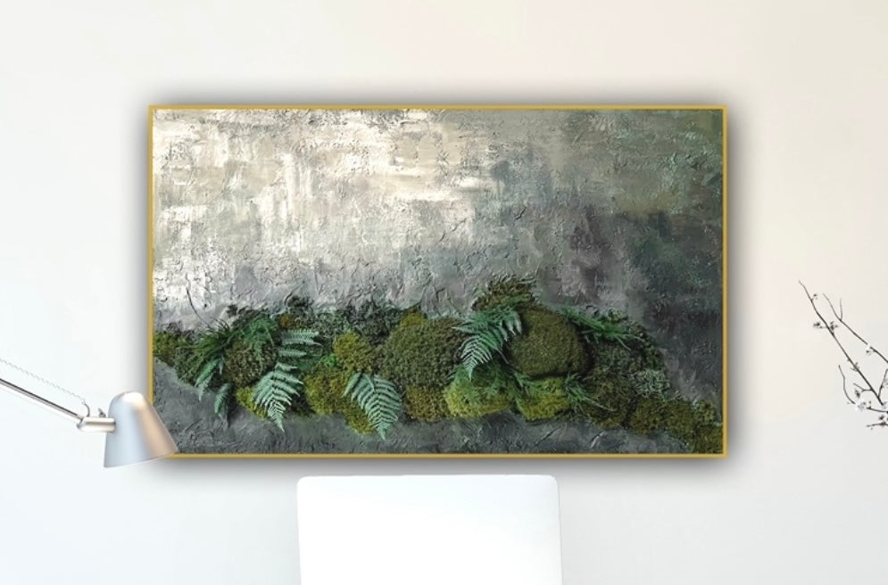 Mossy Depths Mixed-Media Moss Art 24” x 36”