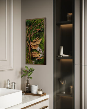 Warehouse Fall Sale Preserved Moss Art with Mushrooms, Rock & Twisted Branches 12" x 24"