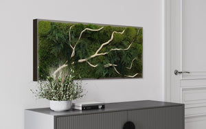 Handmade 40” x 18” White Branch Moss & Ferns Plant Painting