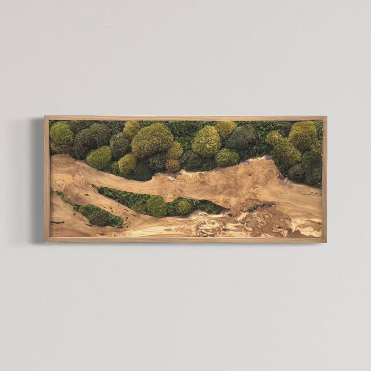 Olive Wood &amp; Olive Moss Plant Painting with natural cedar frame, 40&quot;x18&quot; wall art.