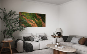 Warehouse Holiday Sale Large Preserved Moss Art with Natural Branches and Leaf Leather 36" x 70"