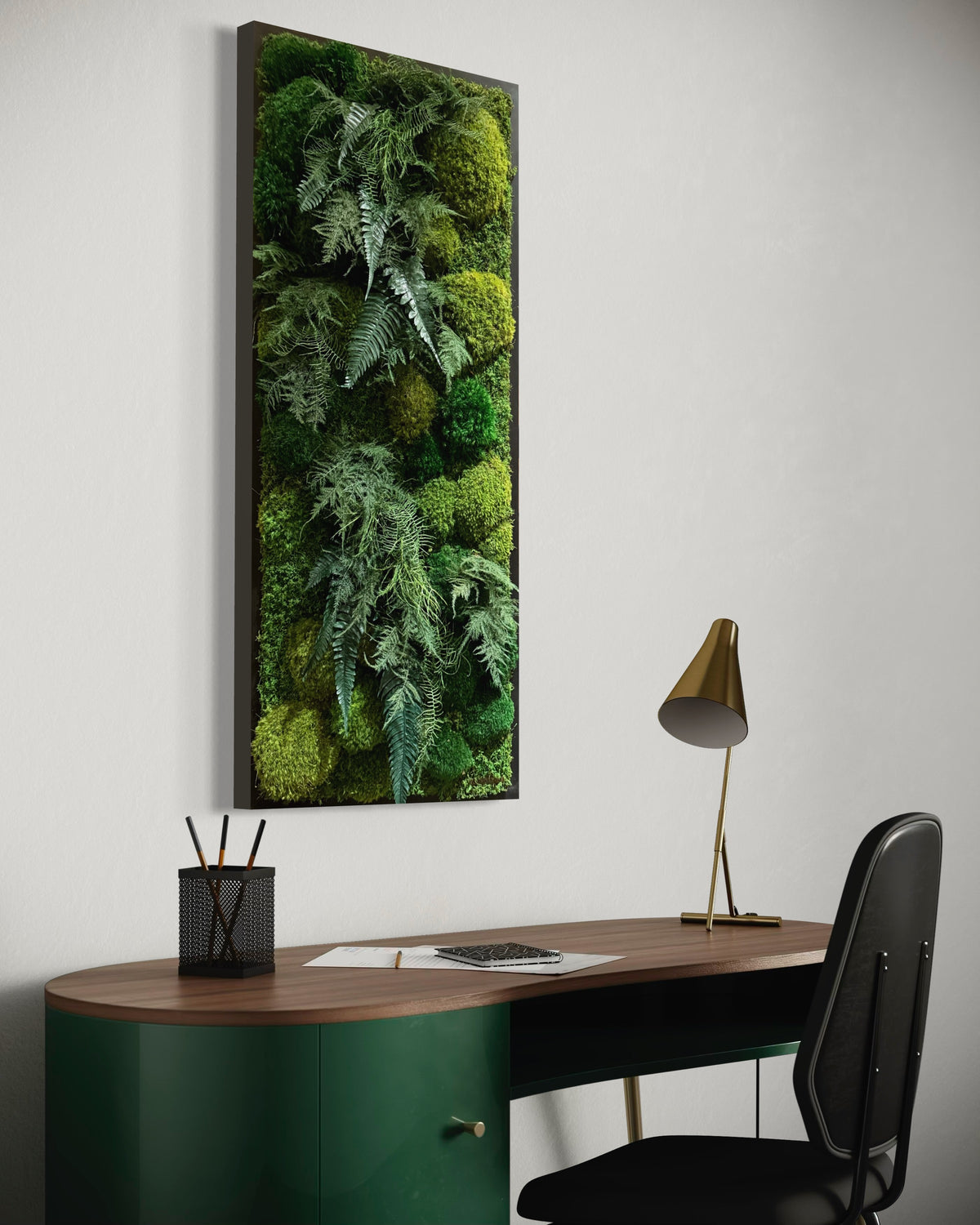 Warehouse Holiday Sale Preserved Moss Art with Extra Depth and Ferns Black Frame 40&quot; x 18&quot;