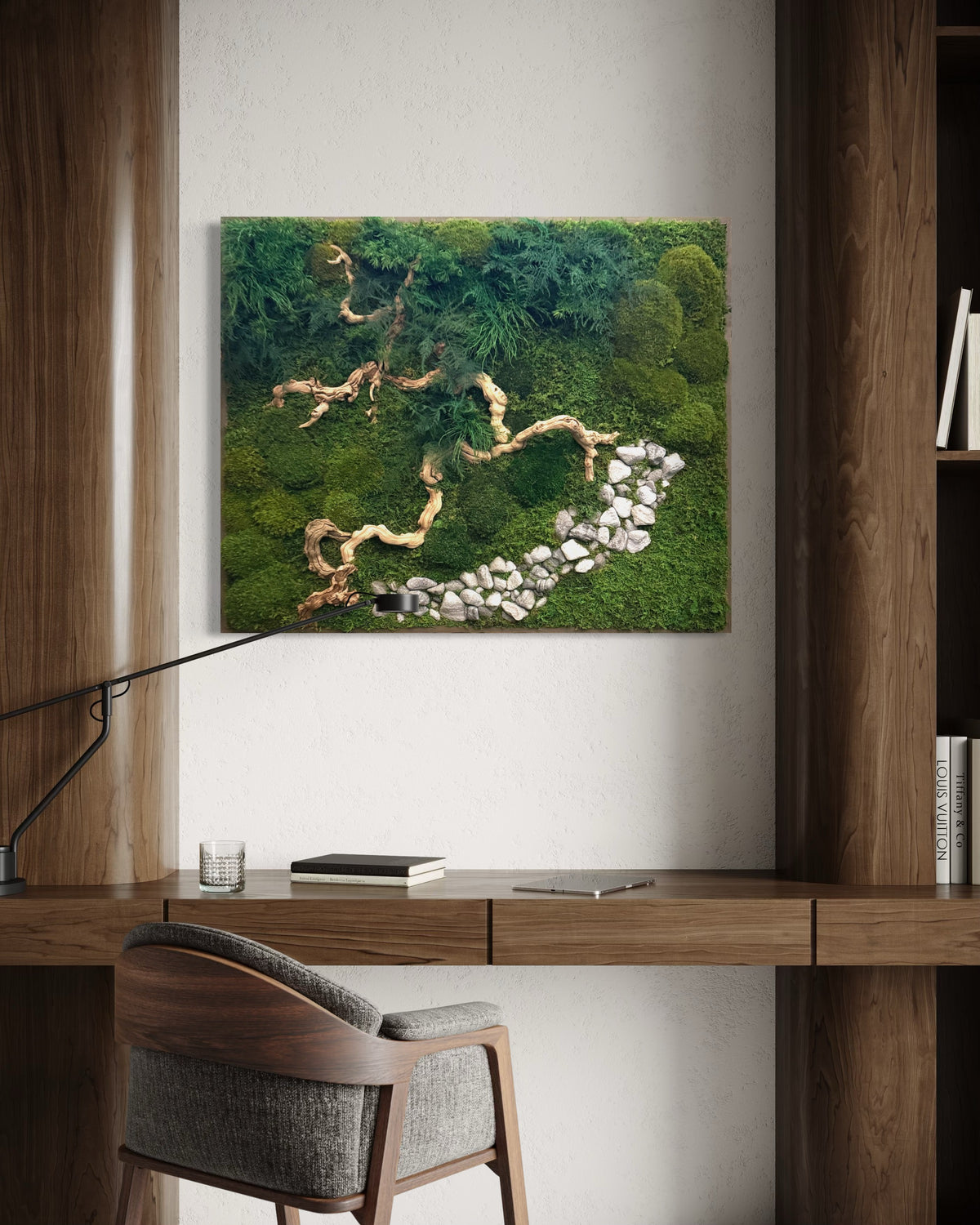 Warehouse Holiday Sale Preserved Moss Art with Sandwood Branch &amp; Rock 40” x 33”