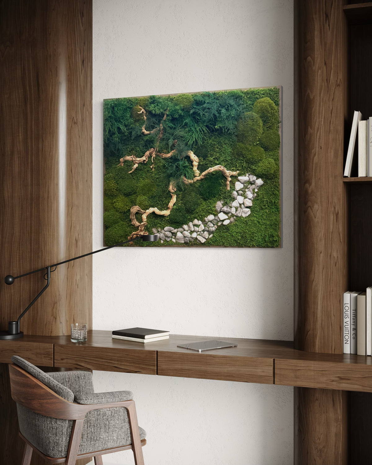 Warehouse Holiday Sale Preserved Moss Art with Sandwood Branch &amp; Rock 40” x 33”