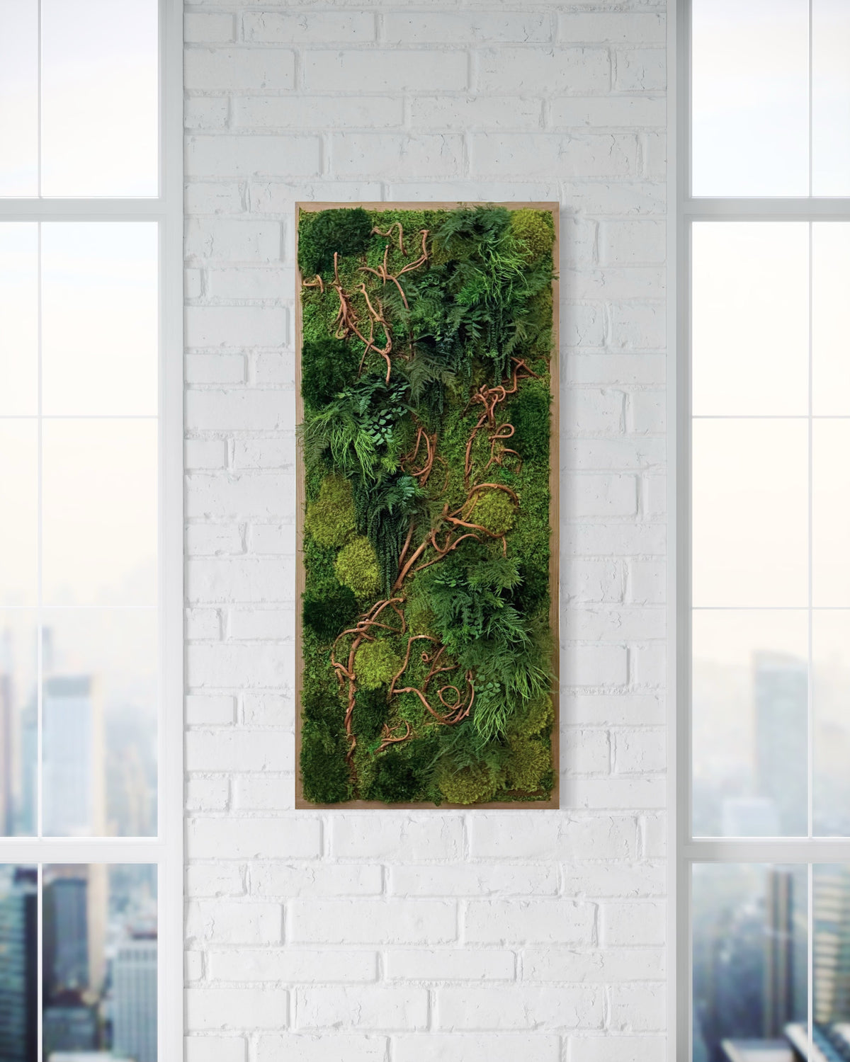 Warehouse Holiday Sale Preserved Moss &amp; Fern Art with Curly Vine 18” x 40”