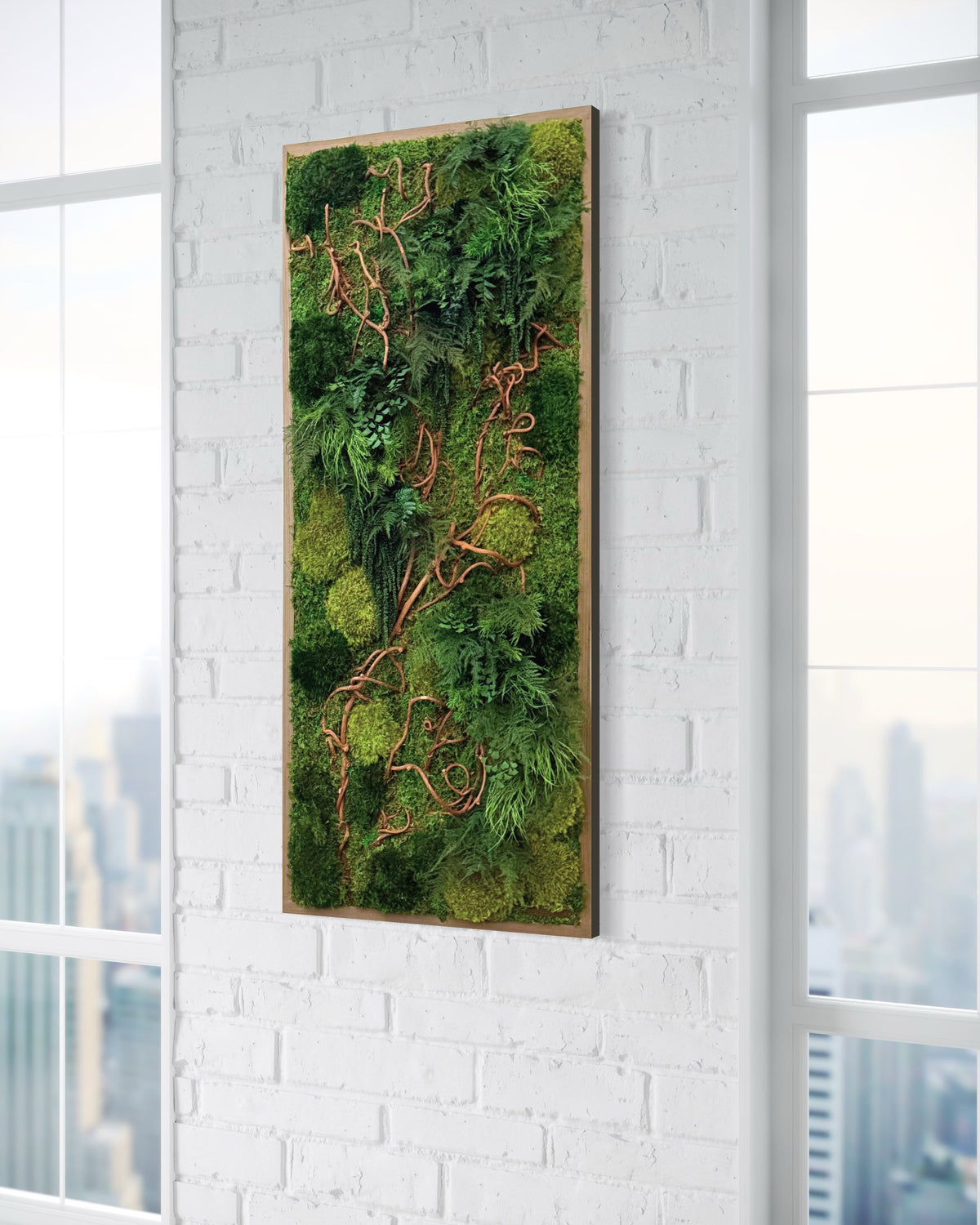 Warehouse Holiday Sale Preserved Moss &amp; Fern Art with Curly Vine 18” x 40”