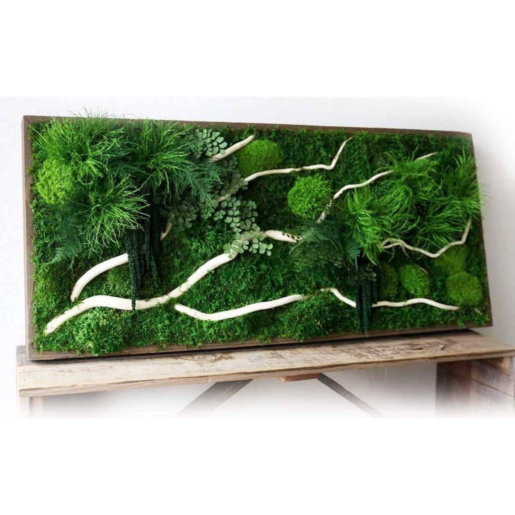White winding branch plant painting in rustic grey frame.