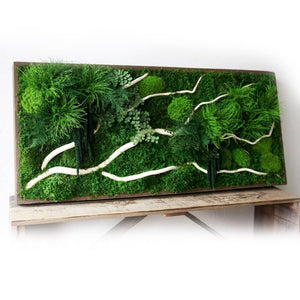 large moss art white winding branches and ferns