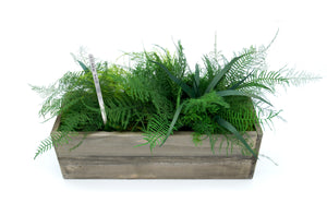 Set of 3 Wooden Planter Boxes with Preserved Moss and Ferns - No Watering